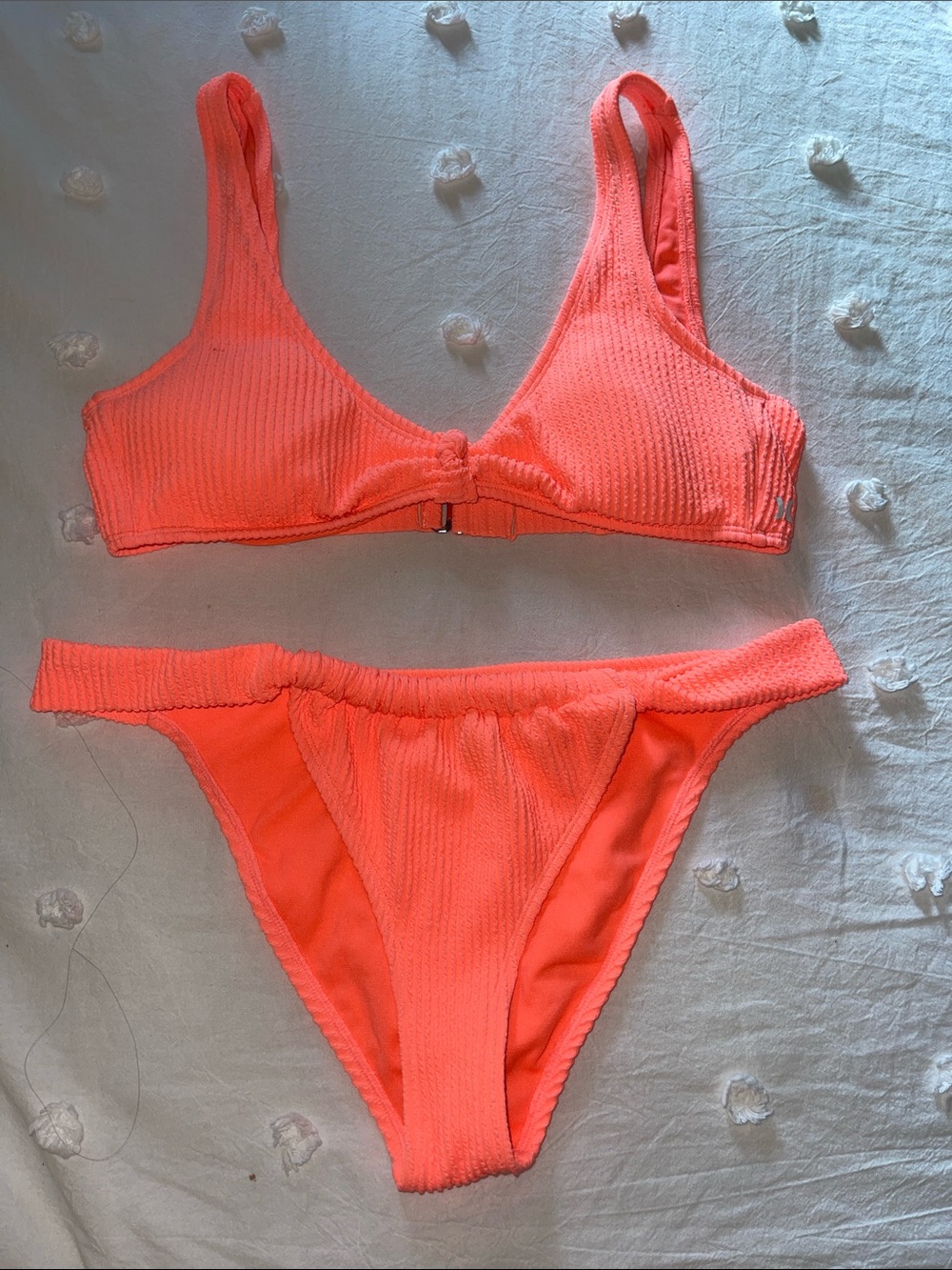 Hurley Neon Orange Ribbed Bikini Top